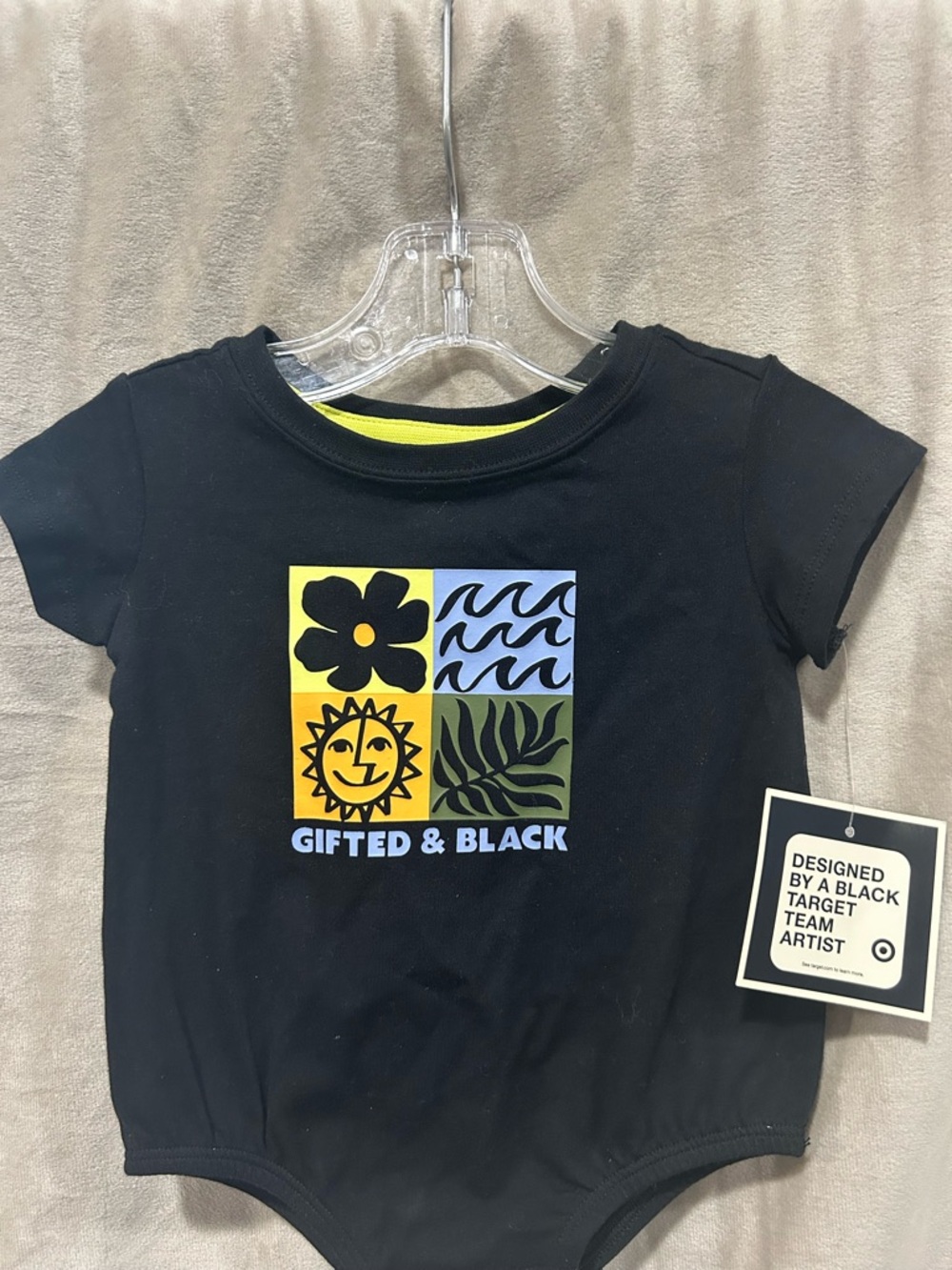 Target Kids Black Graphic Tee with Yellow, Blue & Olive Panels